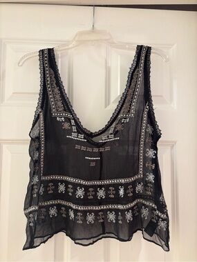 Ecote Black Sheer Embroidered Camisole with Silver Accents